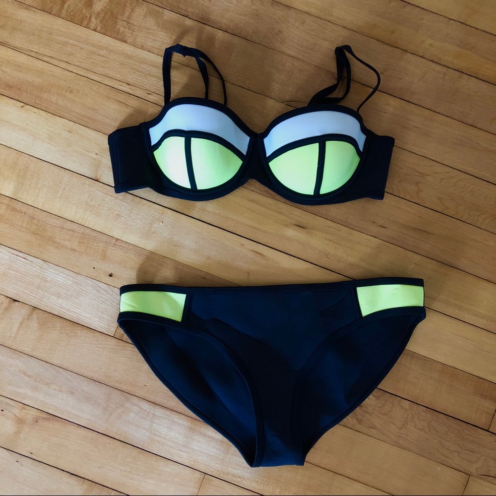 TRIANGL Poppy Bikini - Black, White & Neon Green